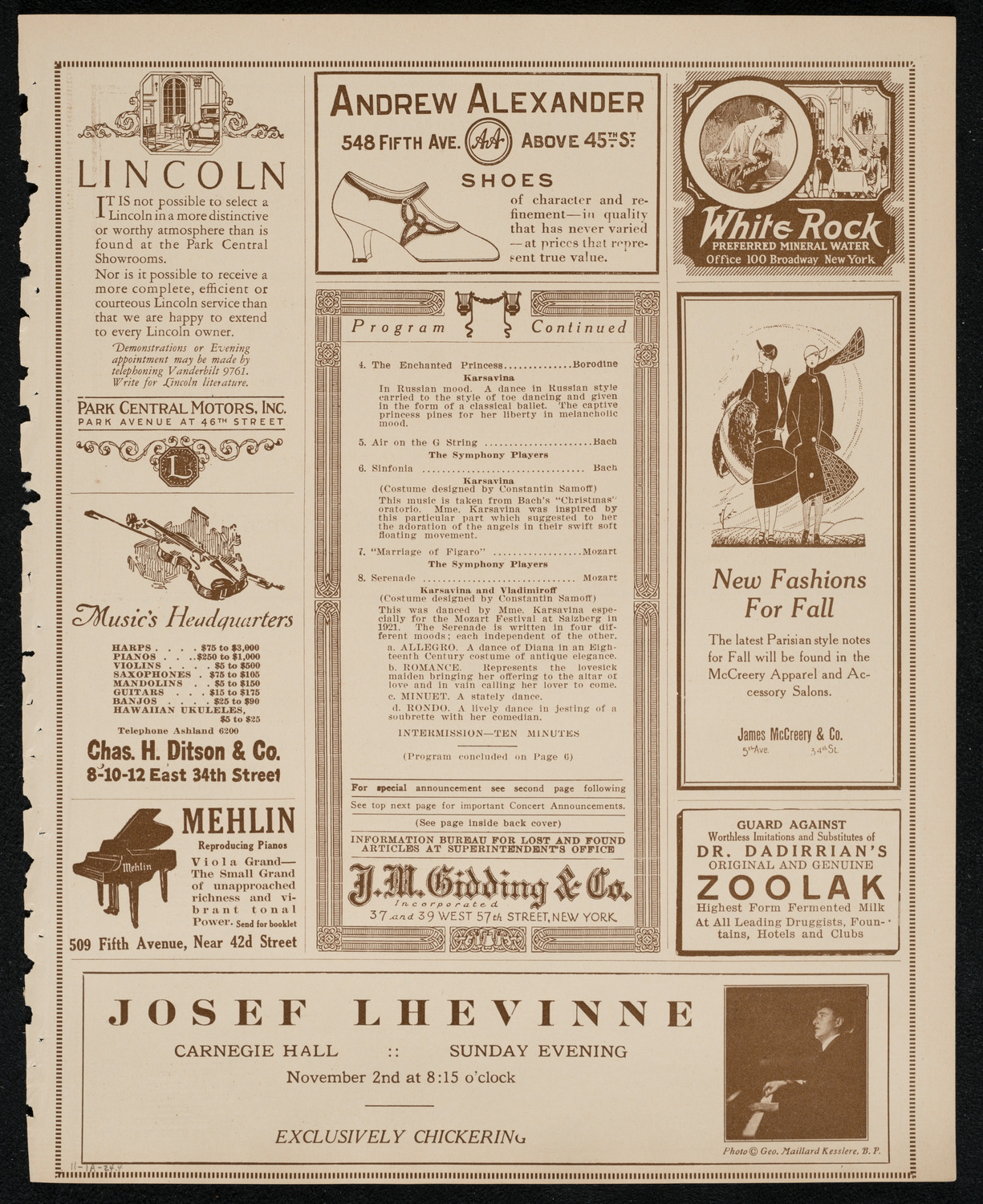 Tamara Karsavina, November 1, 1924, program page 7
