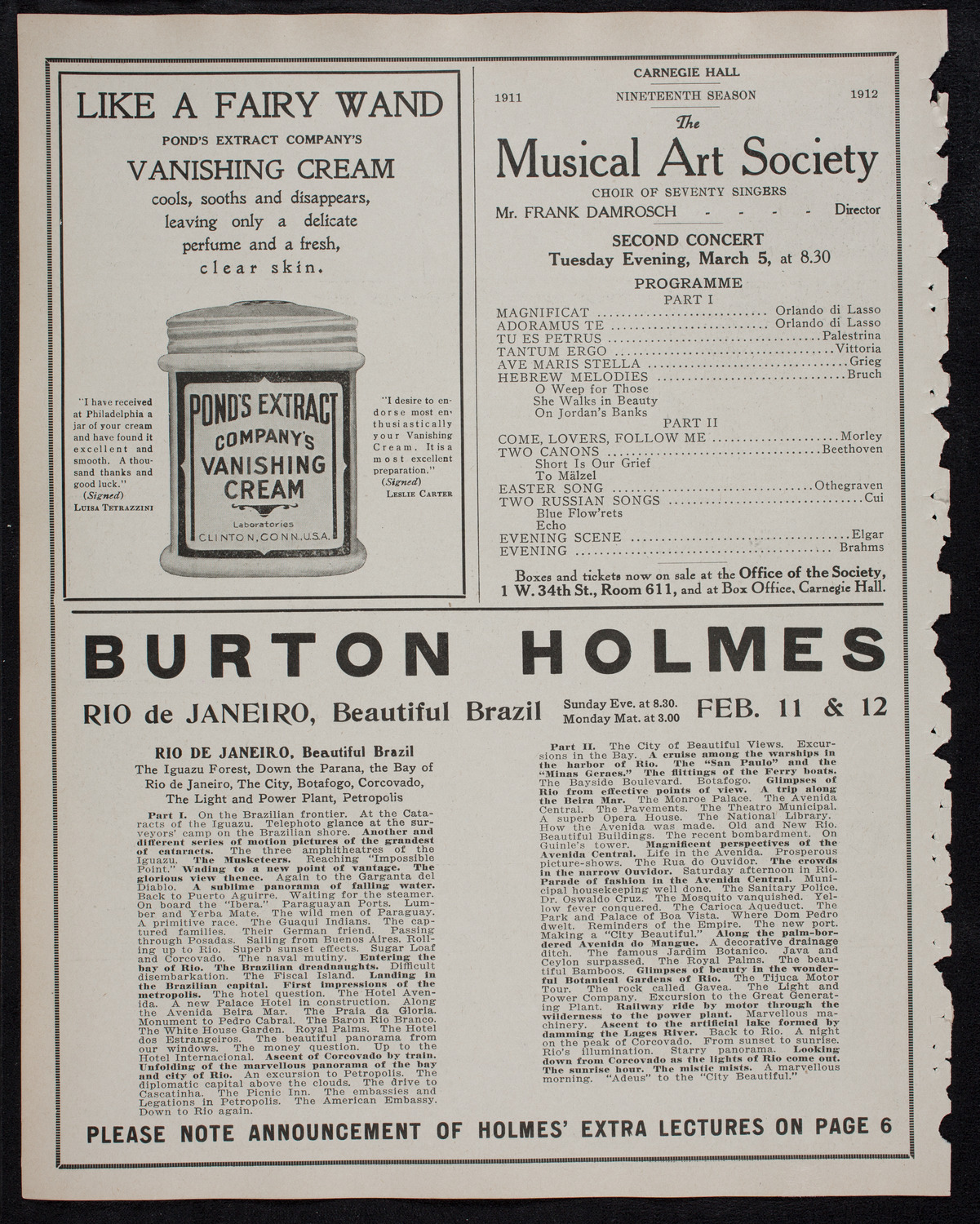 Burton Holmes Travelogue: Over the Andes, February 4, 1912, program page 8