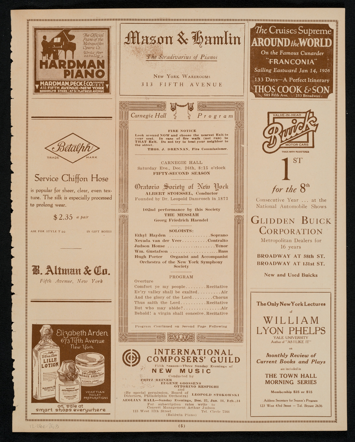 Oratorio Society of New York, December 26, 1925, program page 5