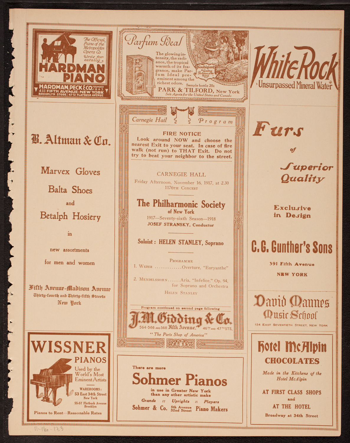 New York Philharmonic, November 16, 1917, program page 5