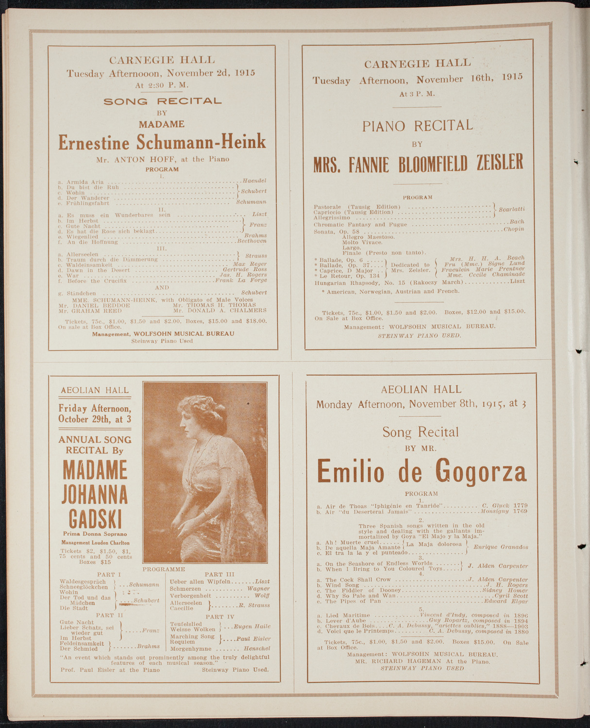 Ignacy Jan Paderewski, Piano, October 23, 1915, program page 10