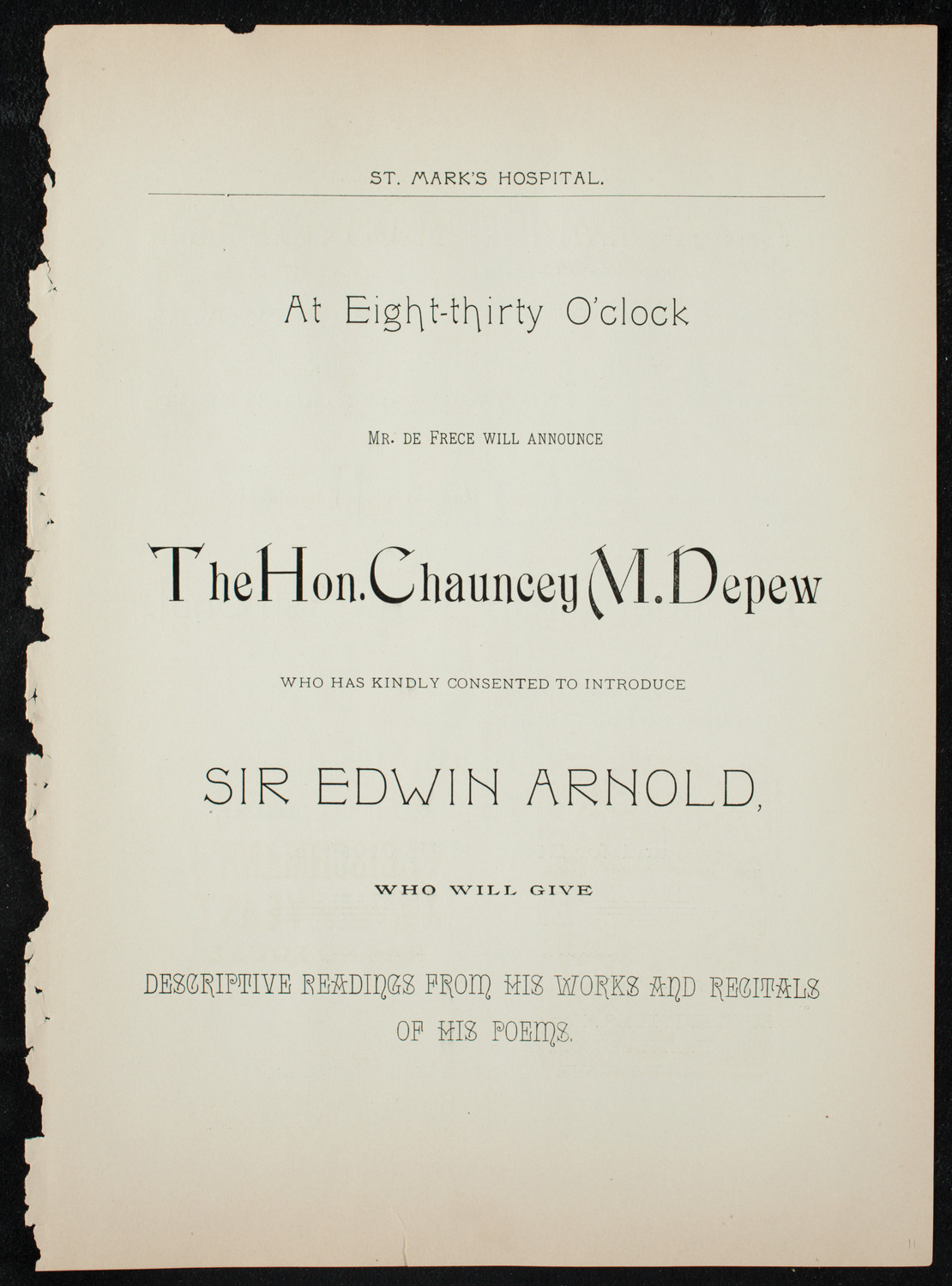 Lecture by Sir Edwin Arnold, November 4, 1891, program page 11