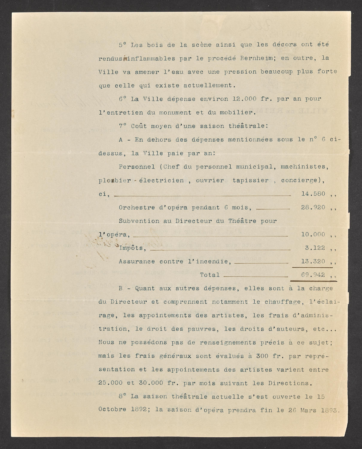 Questionnaire to Grand-Théâtre de Reims, February 13, 1893, page 2 of 3