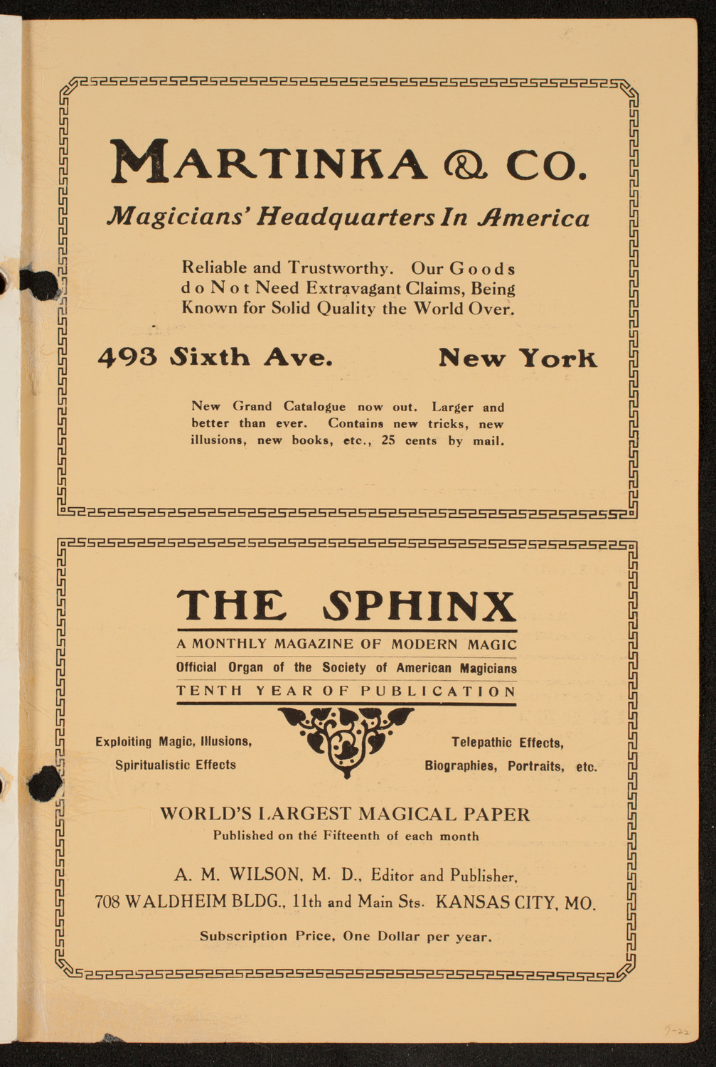 Society of American Magicians, March 26, 1912, program page 11