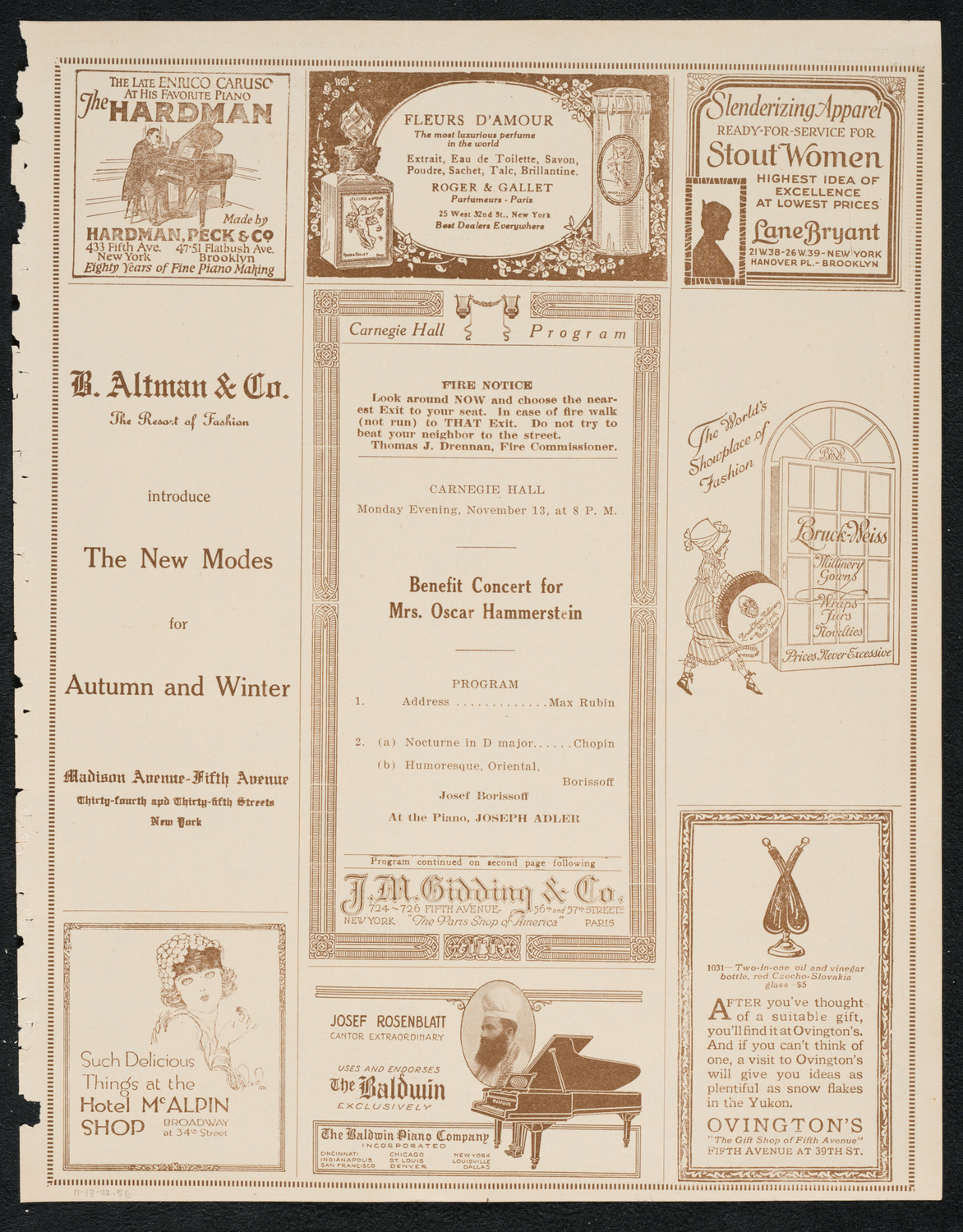 Benefit Concert for Mrs. Oscar Hammerstein, November 13, 1922, program page 5