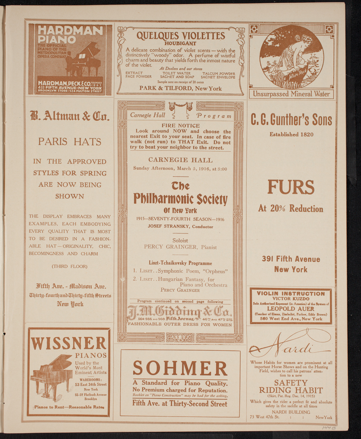 New York Philharmonic, March 5, 1916, program page 5