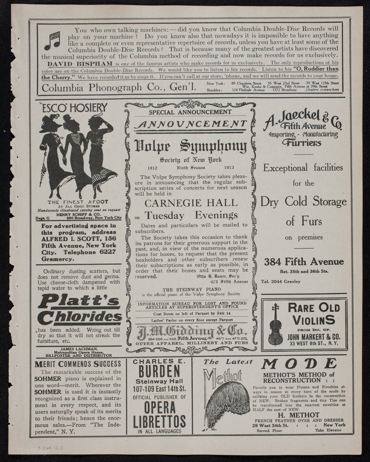 Volpe Symphony Society of New York, March 26, 1912, program page 9