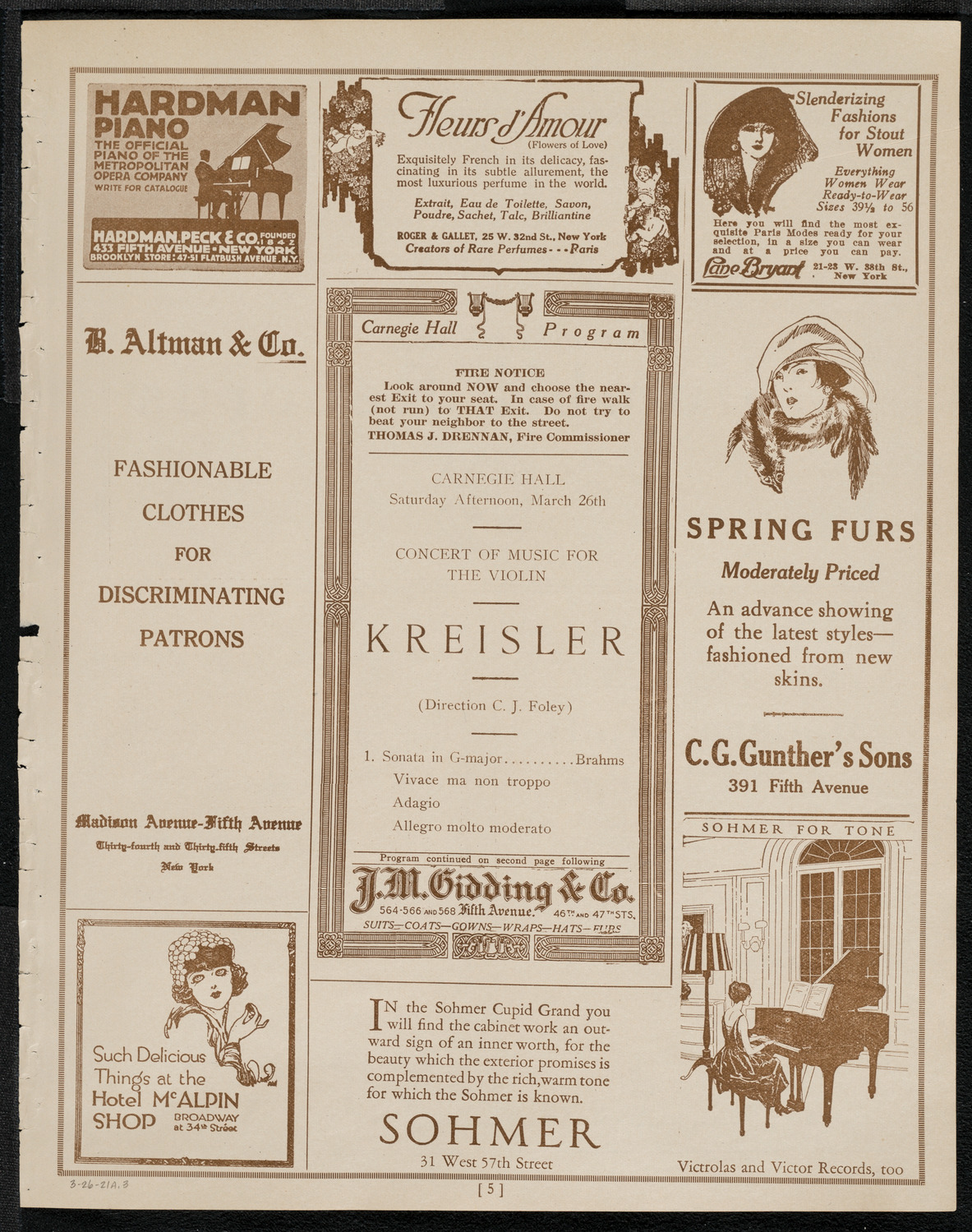 Fritz Kreisler, Violin, March 26, 1921, program page 5
