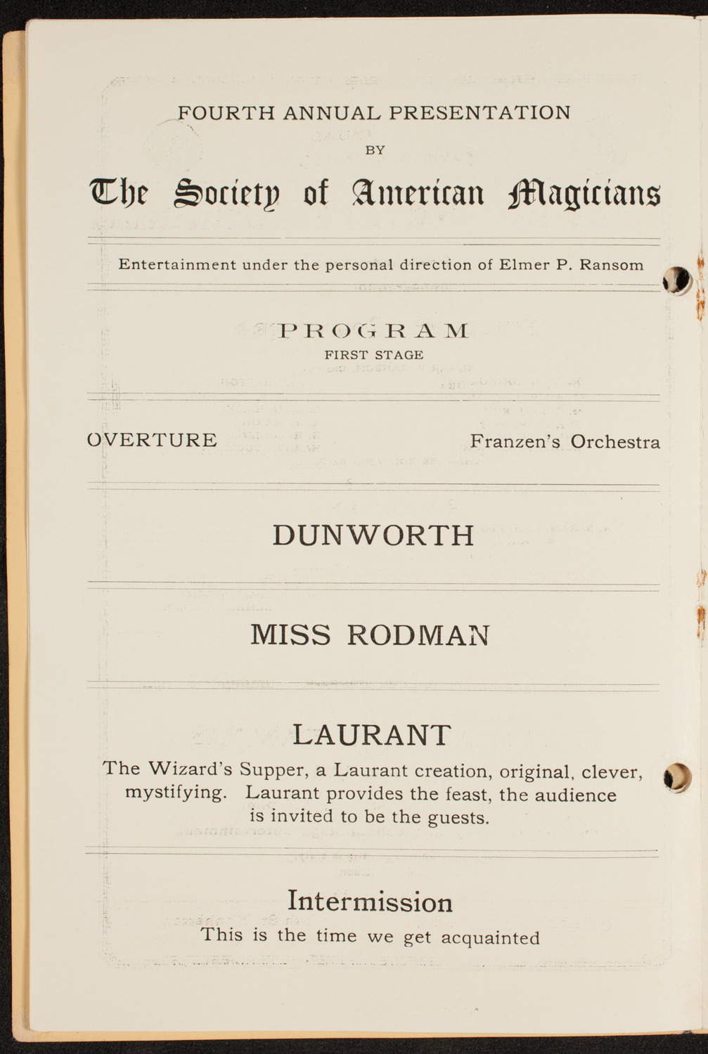 Society of American Magicians, March 26, 1912, program page 6