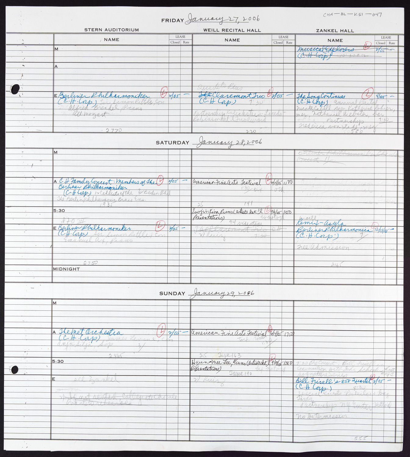 Carnegie Hall Booking Ledger, volume 51, page 47