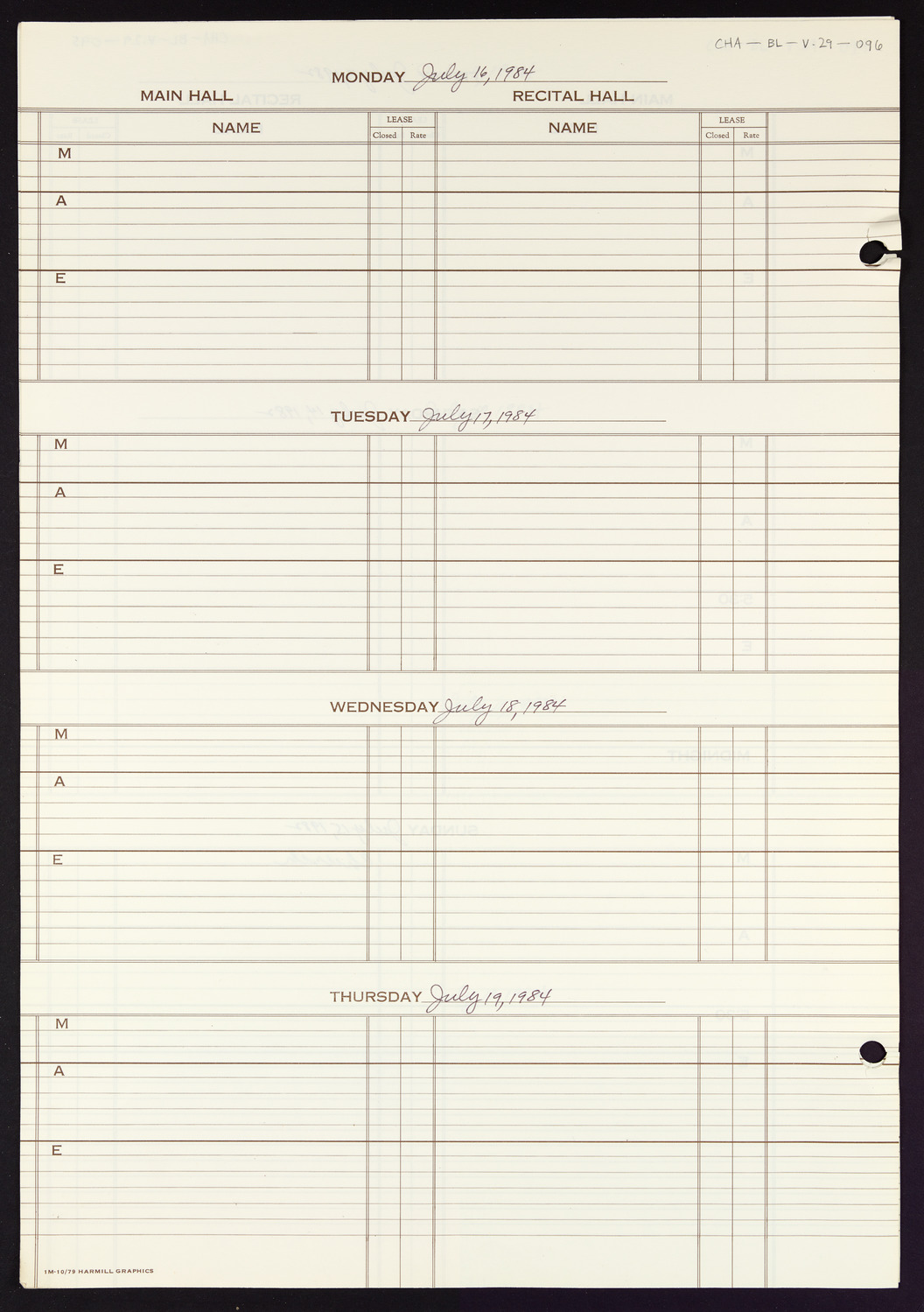 Carnegie Hall Booking Ledger, volume 29, page 96