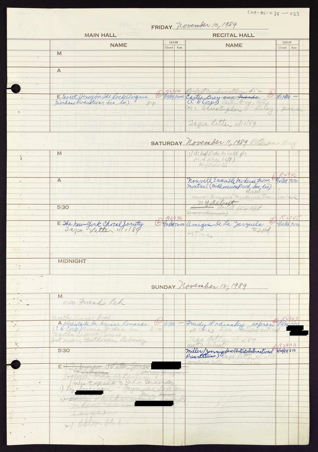 Carnegie Hall Booking Ledger, volume 35, page 23