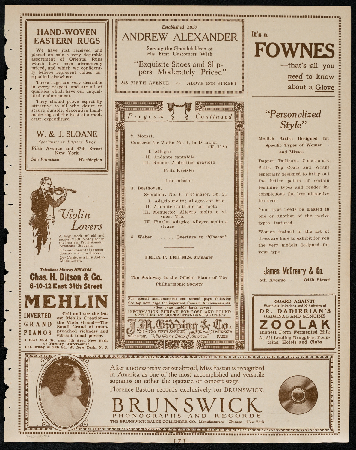 New York Philharmonic, March 10, 1922, program page 7