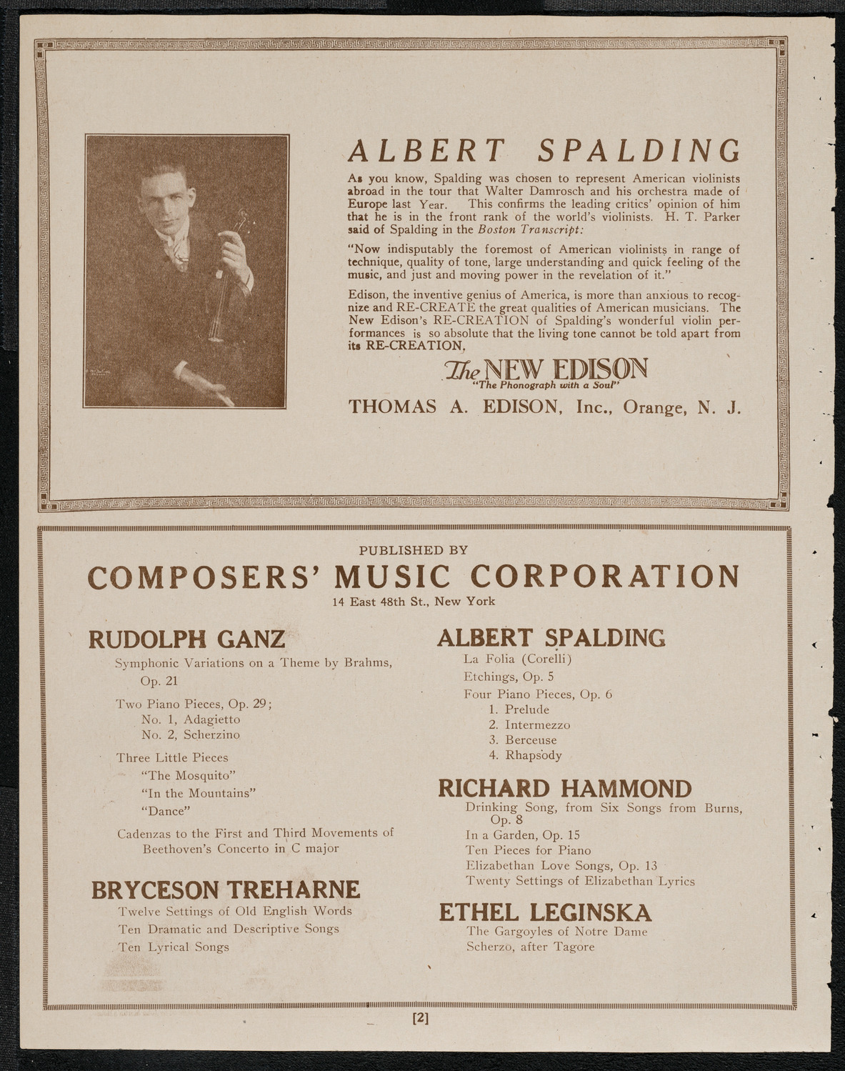 Alfred Mirovitch, Piano, May 13, 1921, program page 2