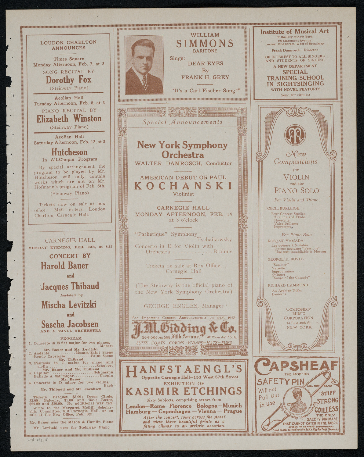 Boston Symphony Orchestra, February 3, 1921, program page 9