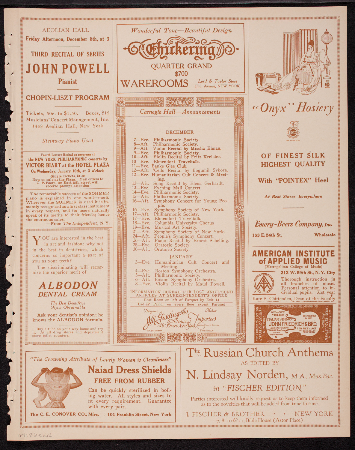 Oratorio Society of New York, December 6, 1916, program page 3