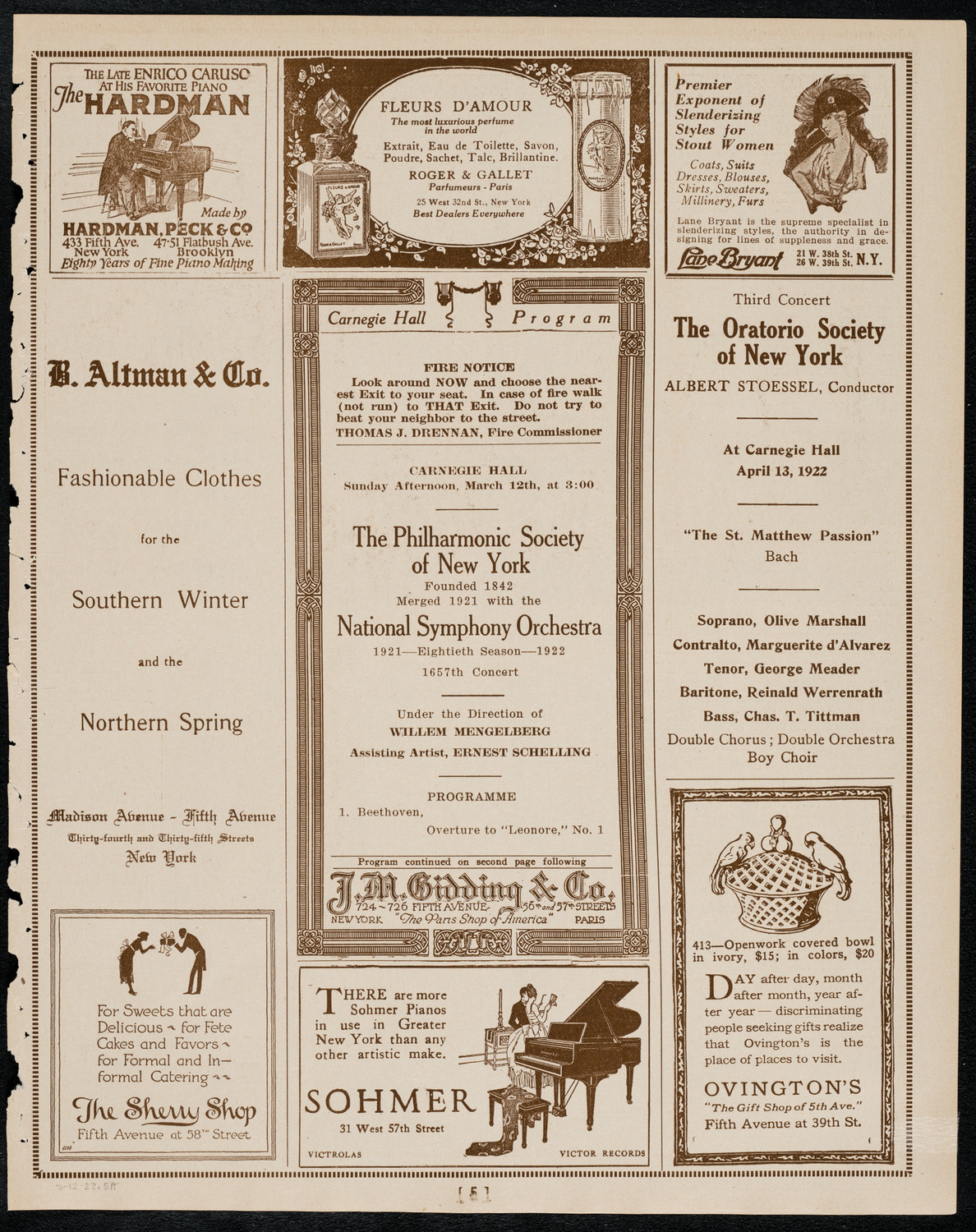 New York Philharmonic, March 12, 1922, program page 5