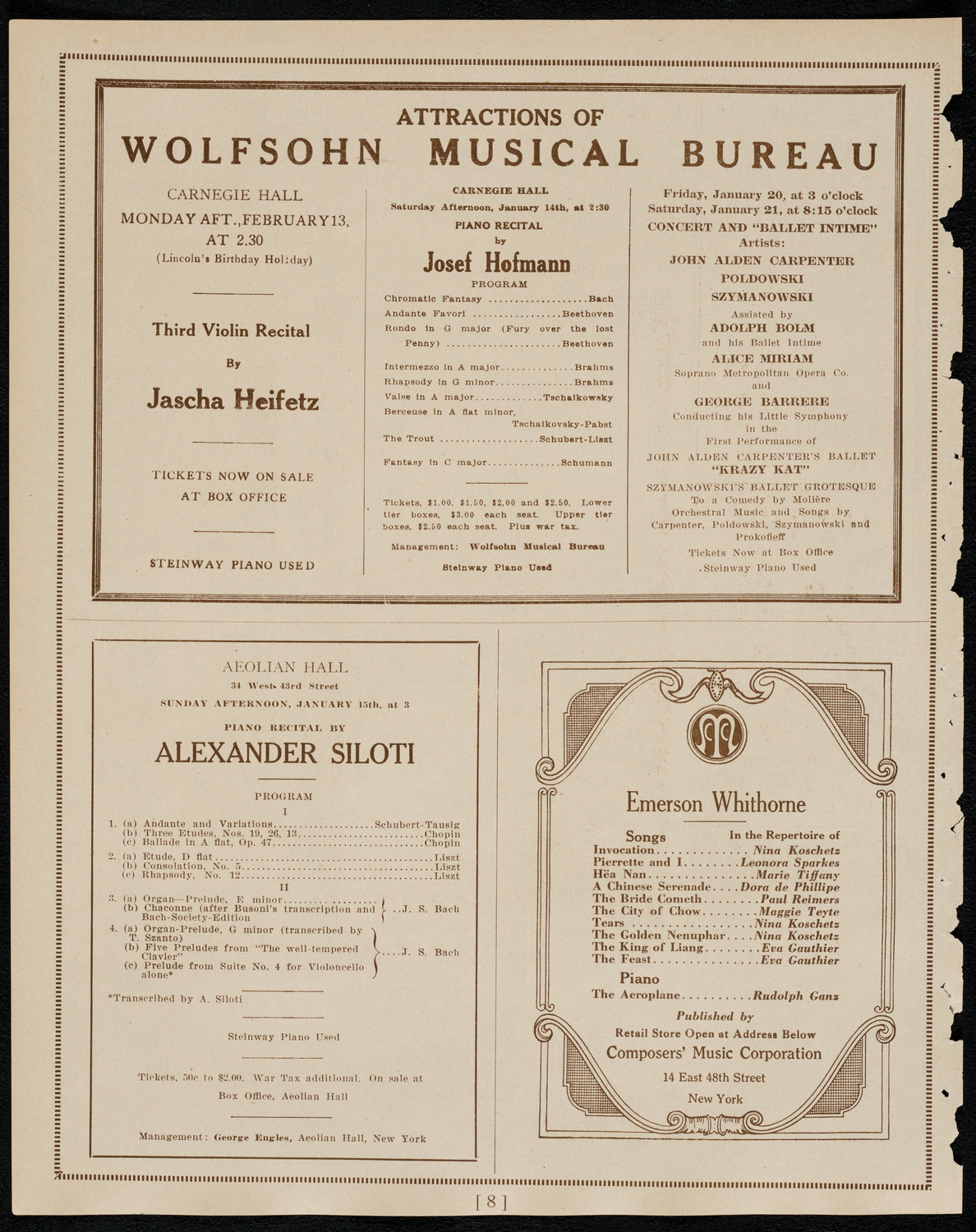 Frieda Hempel, Soprano, January 13, 1922, program page 8