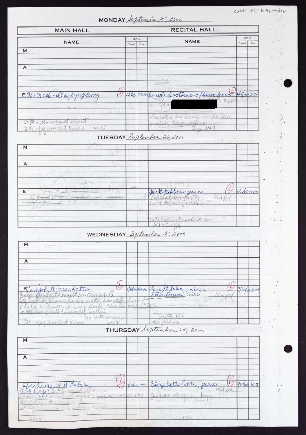 Carnegie Hall Booking Ledger, volume 46, page 10