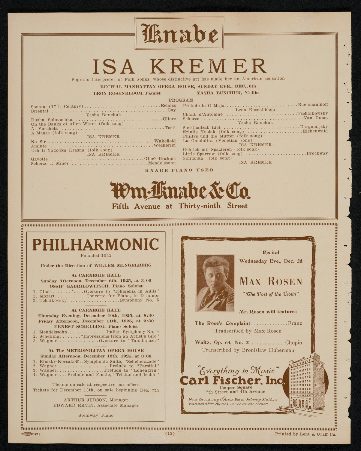 New York Symphony Orchestra, December 4, 1925, program page 12