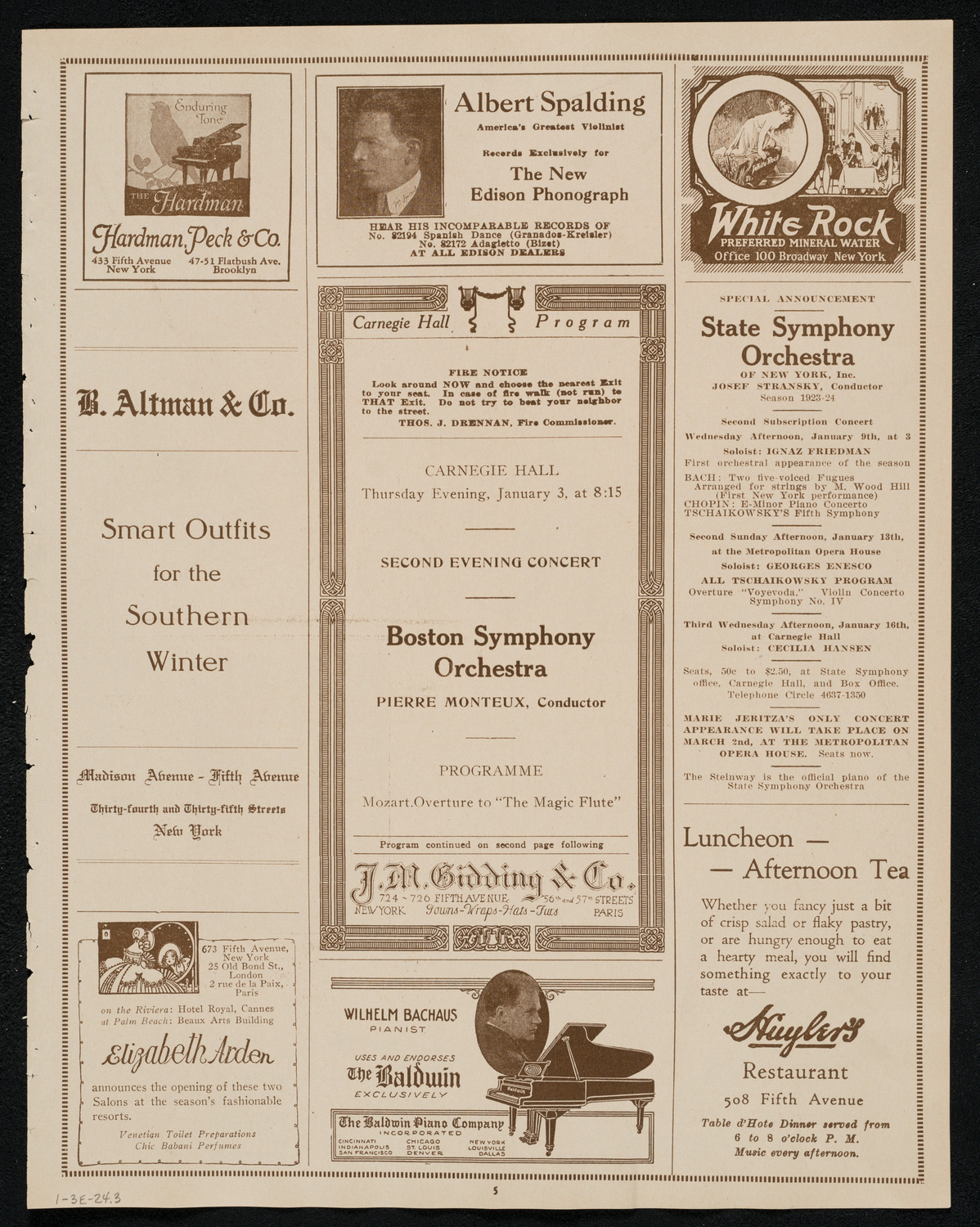Boston Symphony Orchestra, January 3, 1924, program page 5