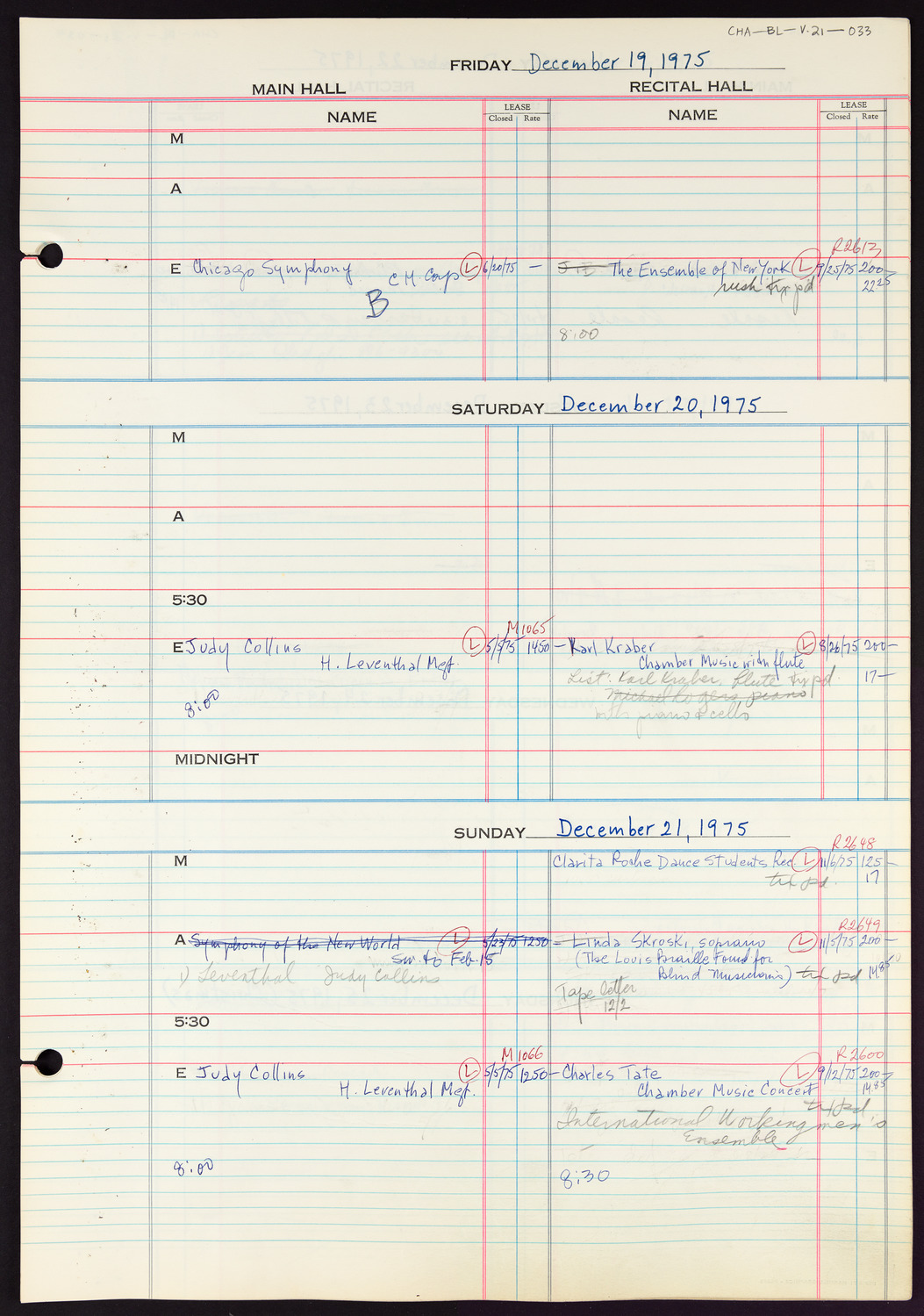 Carnegie Hall Booking Ledger, volume 21, page 33