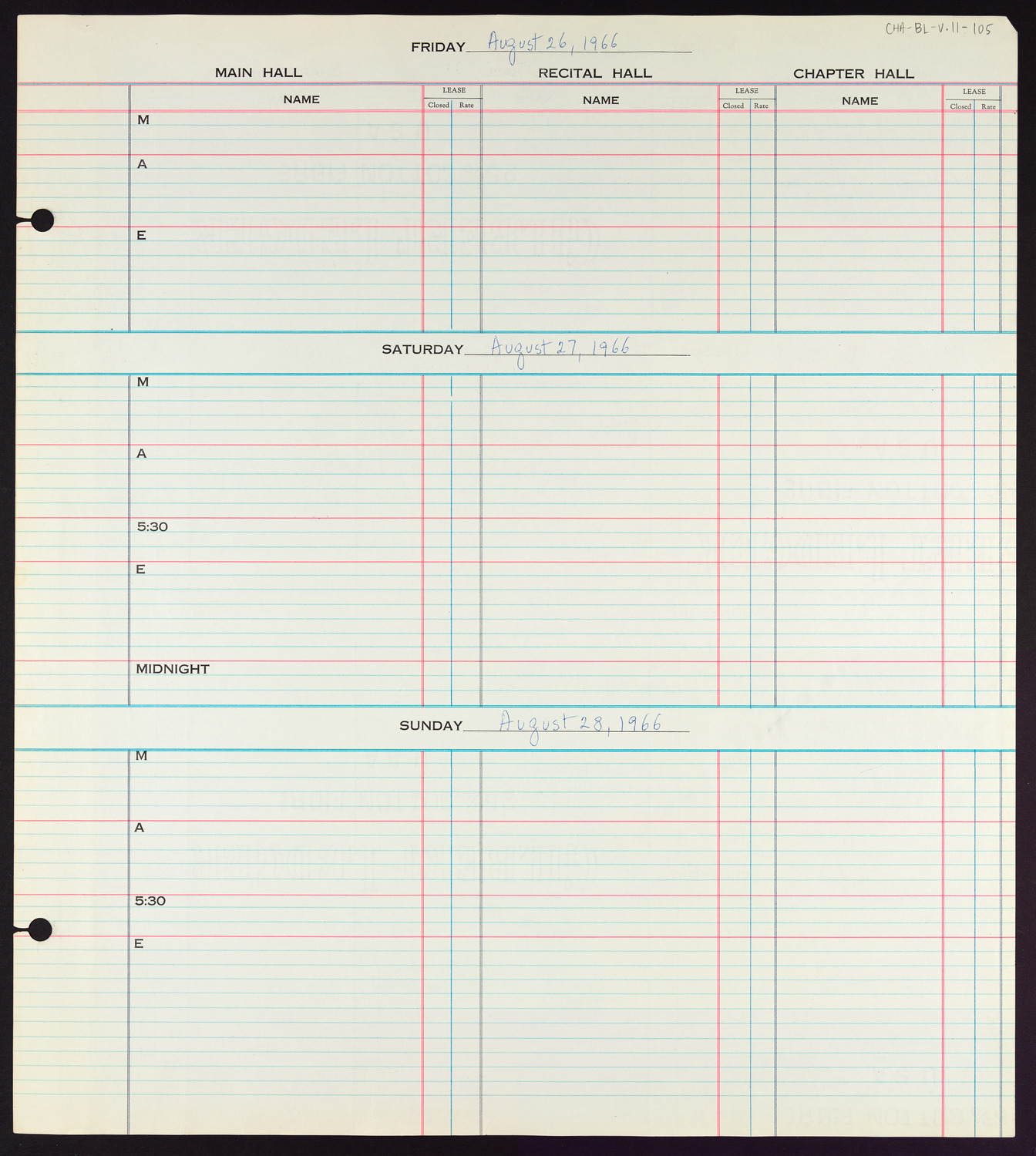 Carnegie Hall Booking Ledger, volume 11, page 105