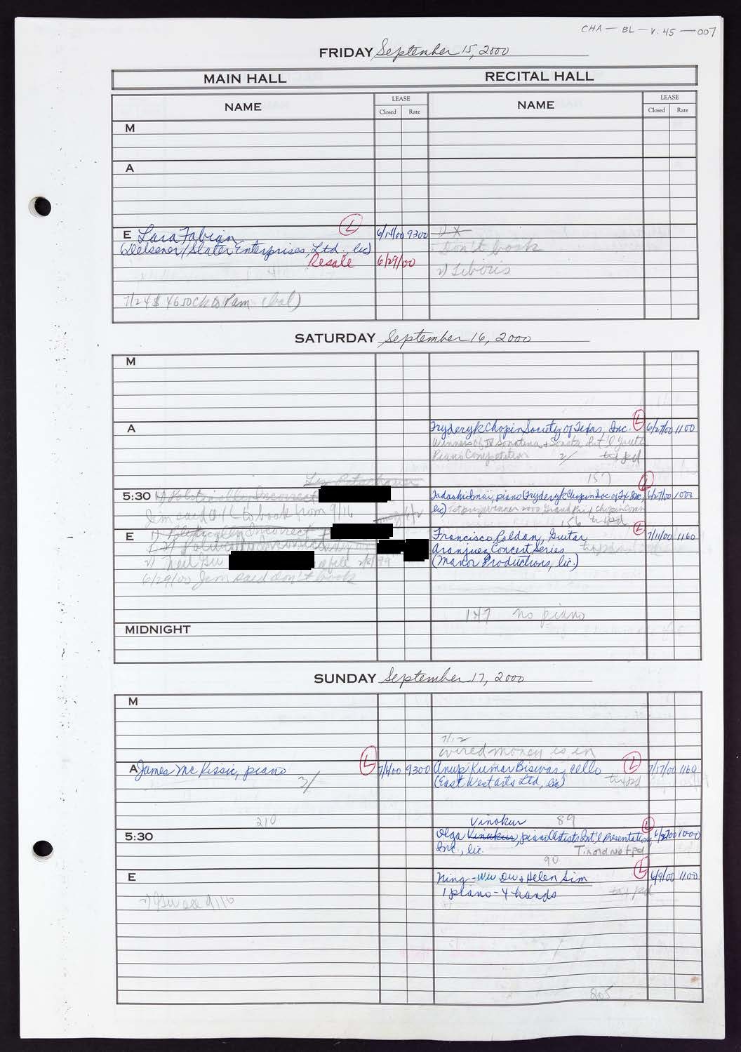 Carnegie Hall Booking Ledger, volume 46, page 7