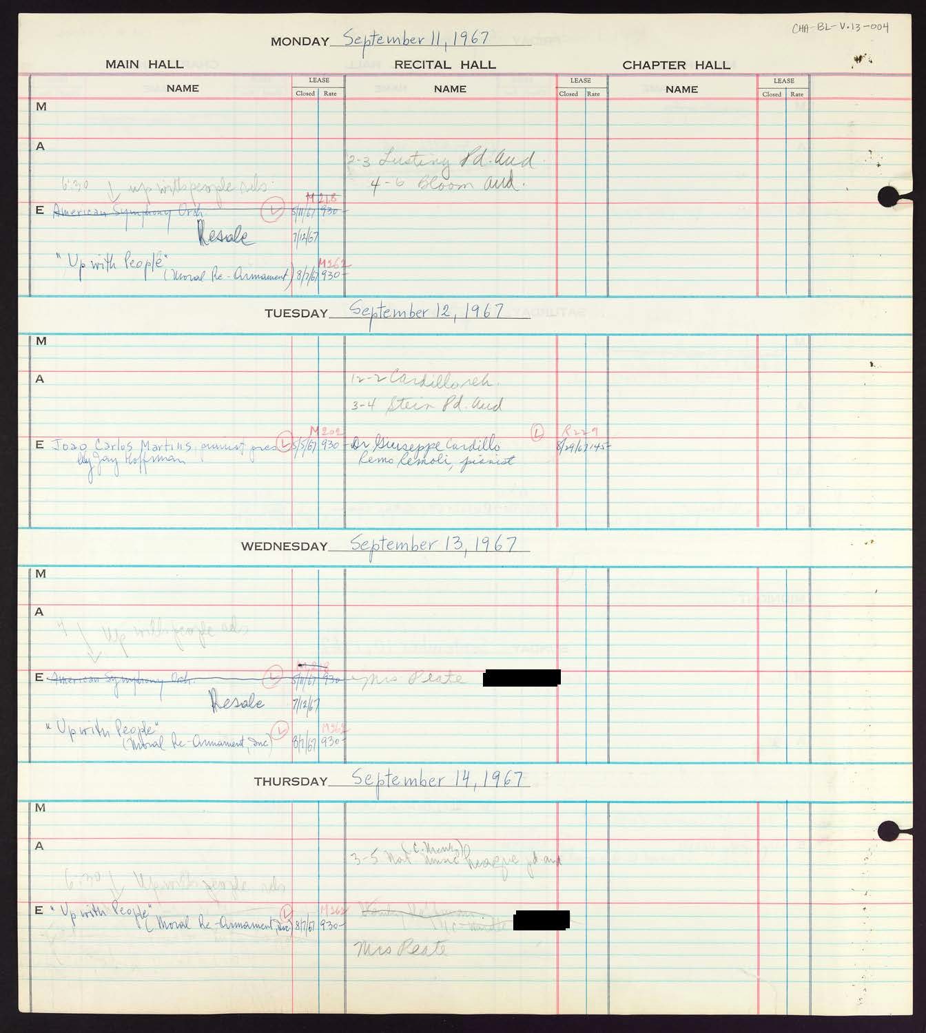 Carnegie Hall Booking Ledger, volume 13, page 4