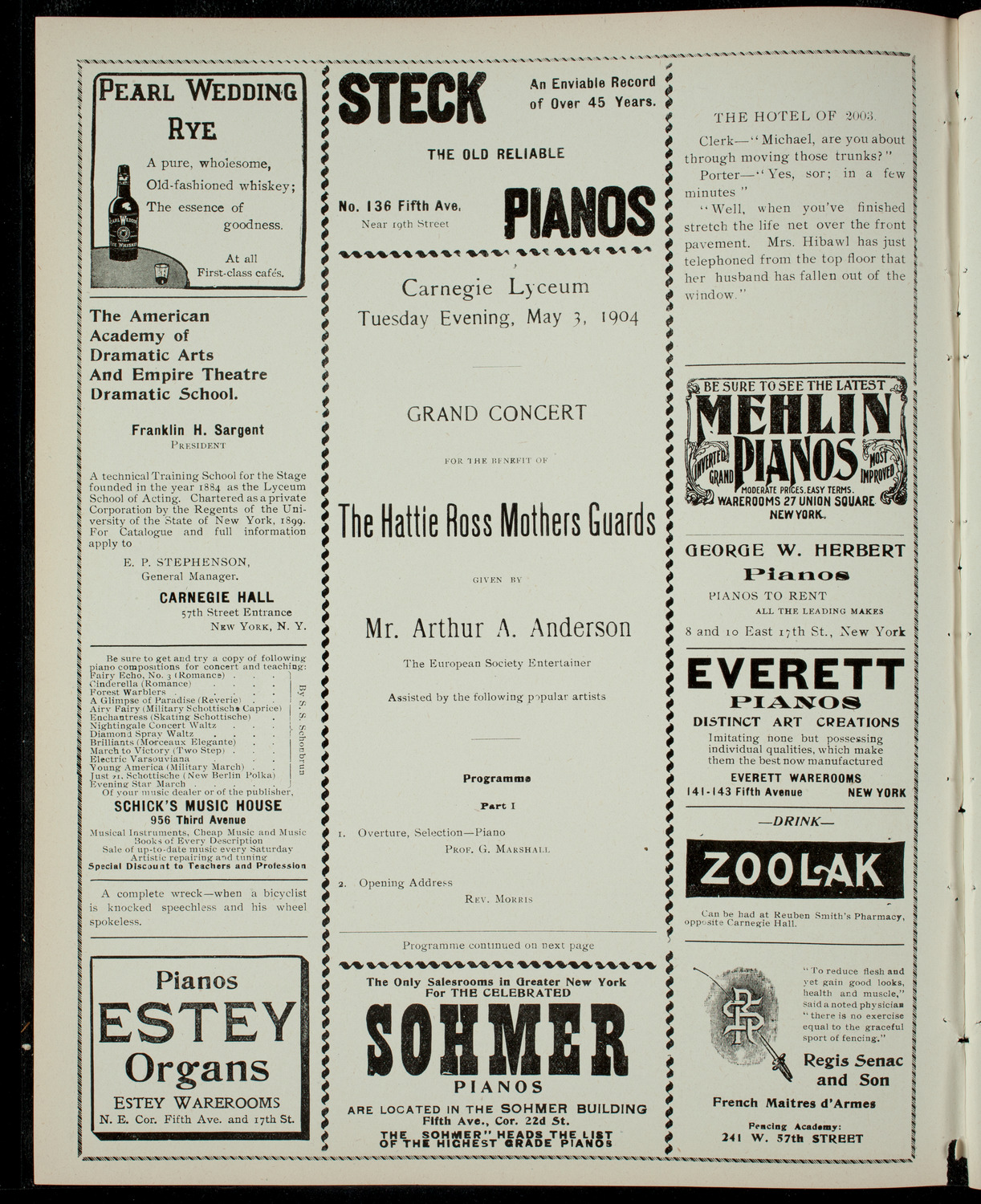 Grand Concert for the Benefit of The Hattie Ross Mothers Guards, May 3, 1904, program page 2