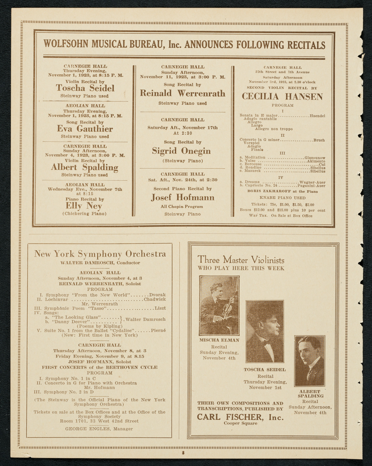 New York Symphony Orchestra, November 2, 1923, program page 8