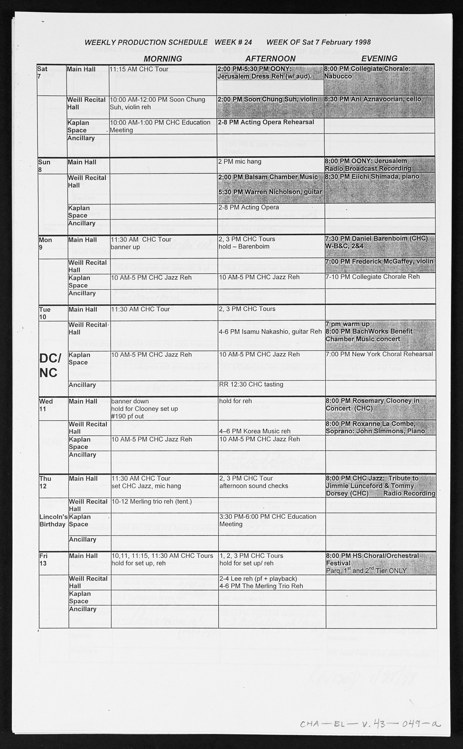 Carnegie Hall Booking Ledger, volume 43, page 49a