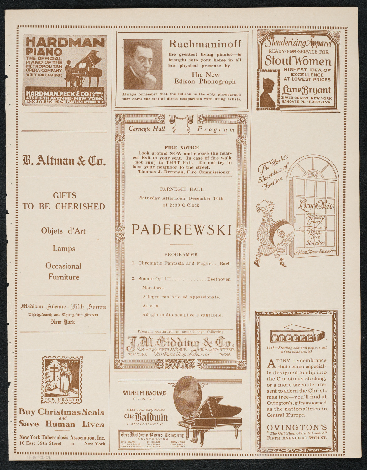 Ignacy Jan Paderewski, Piano, December 16, 1922, program page 5