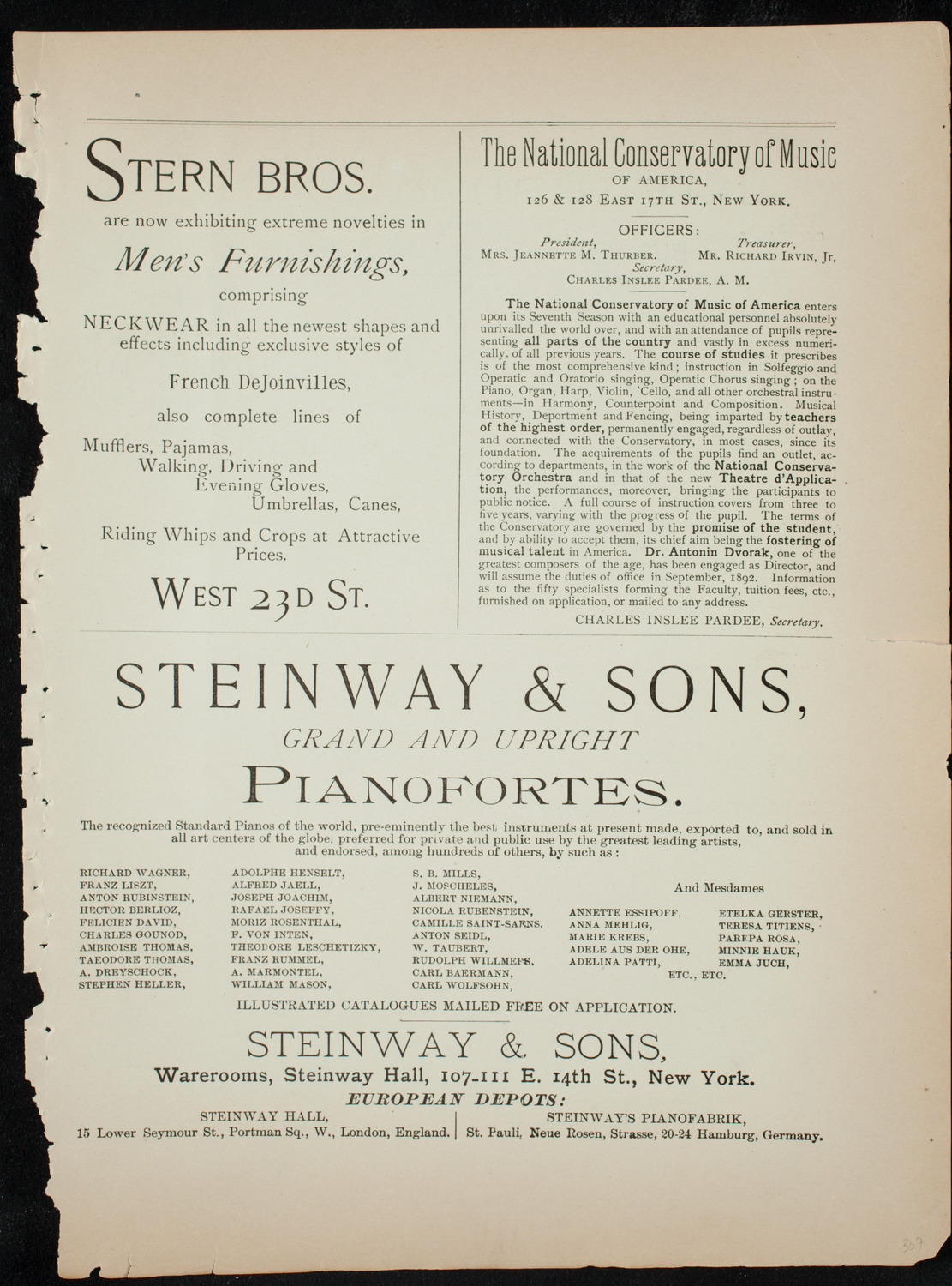 Damrosch Sunday Concert, December 6, 1891, program page 7