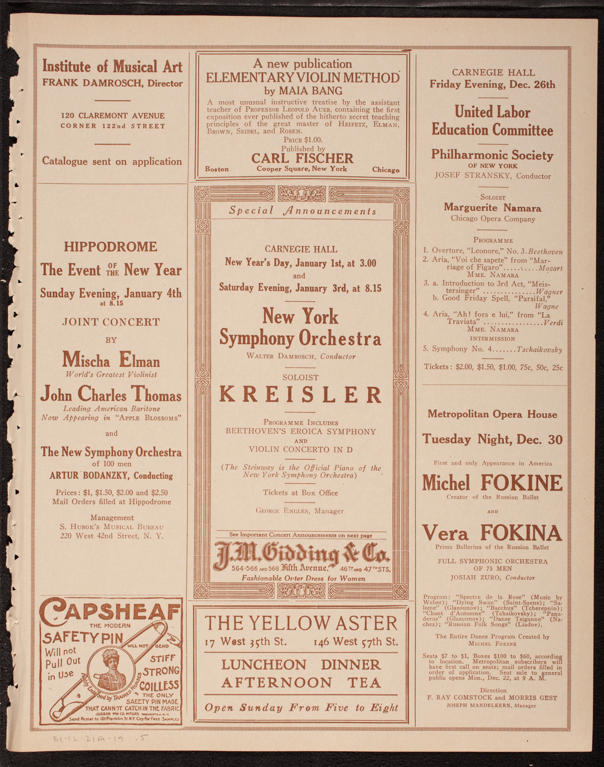 Sergei Rachmaninoff, Piano, December 21, 1919, program page 9