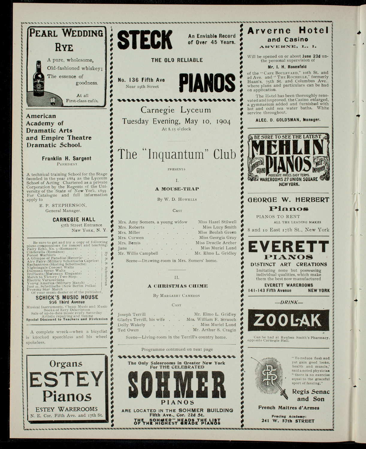 The Inquantum Club, May 10, 1904, program page 2