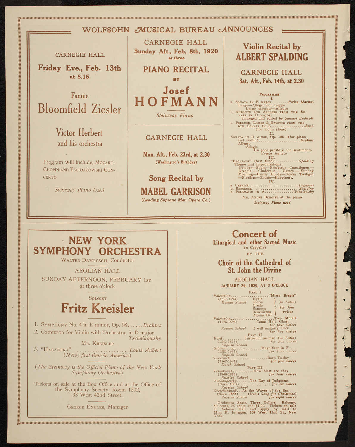 New Symphony Orchestra, January 28, 1920, program page 8