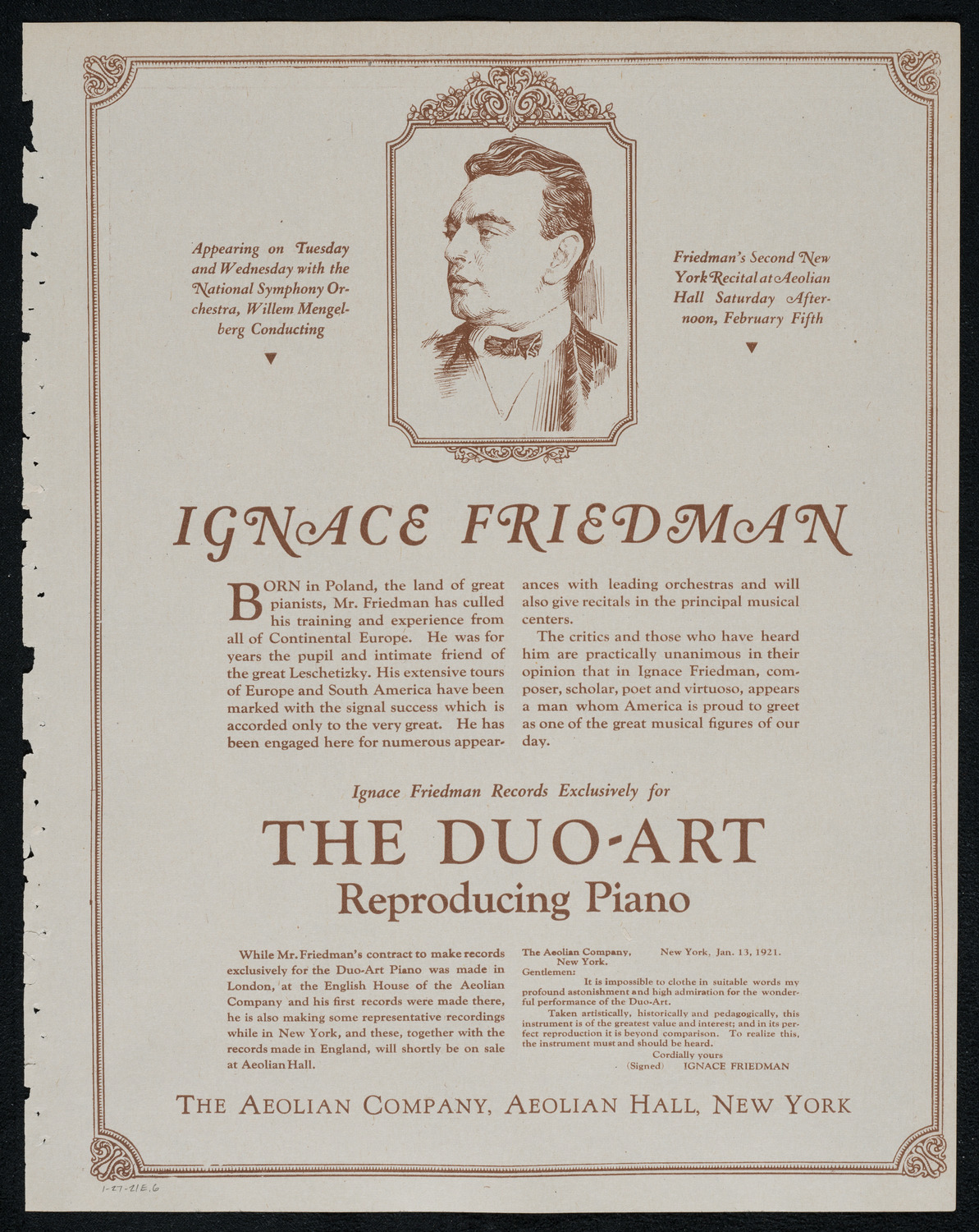 New York Philharmonic, January 27, 1921, program page 11