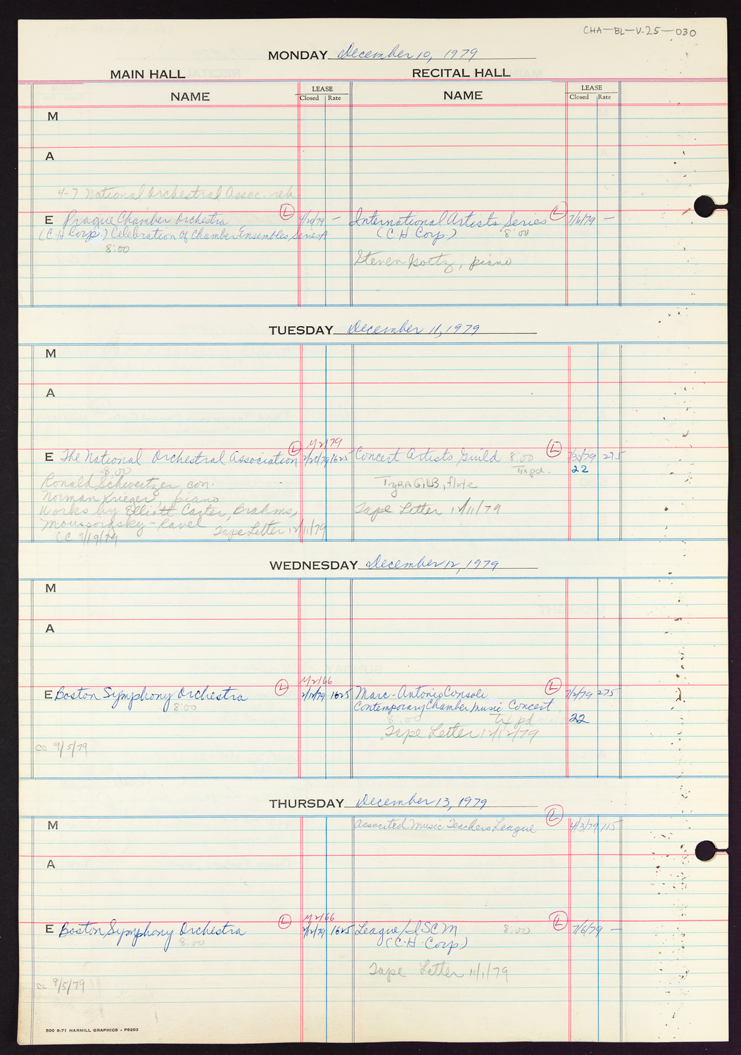 Carnegie Hall Booking Ledger, volume 25, page 30