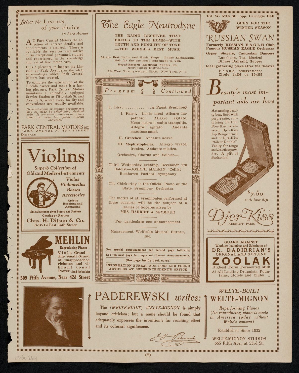 State Symphony Orchestra of New York, December 5, 1925, program page 7