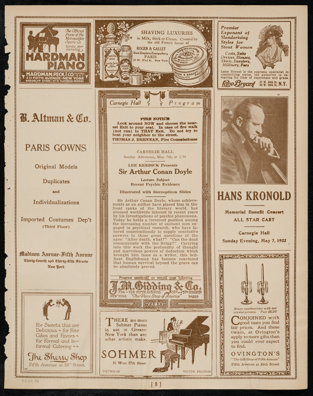 Sir Arthur Conan Doyle, May 7, 1922, program page 5
