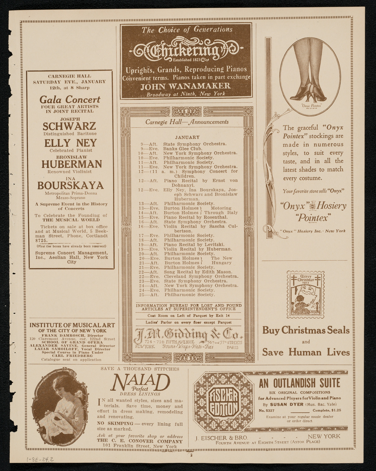 Benefit: Music and Art Lovers' Club, January 8, 1924, program page 3