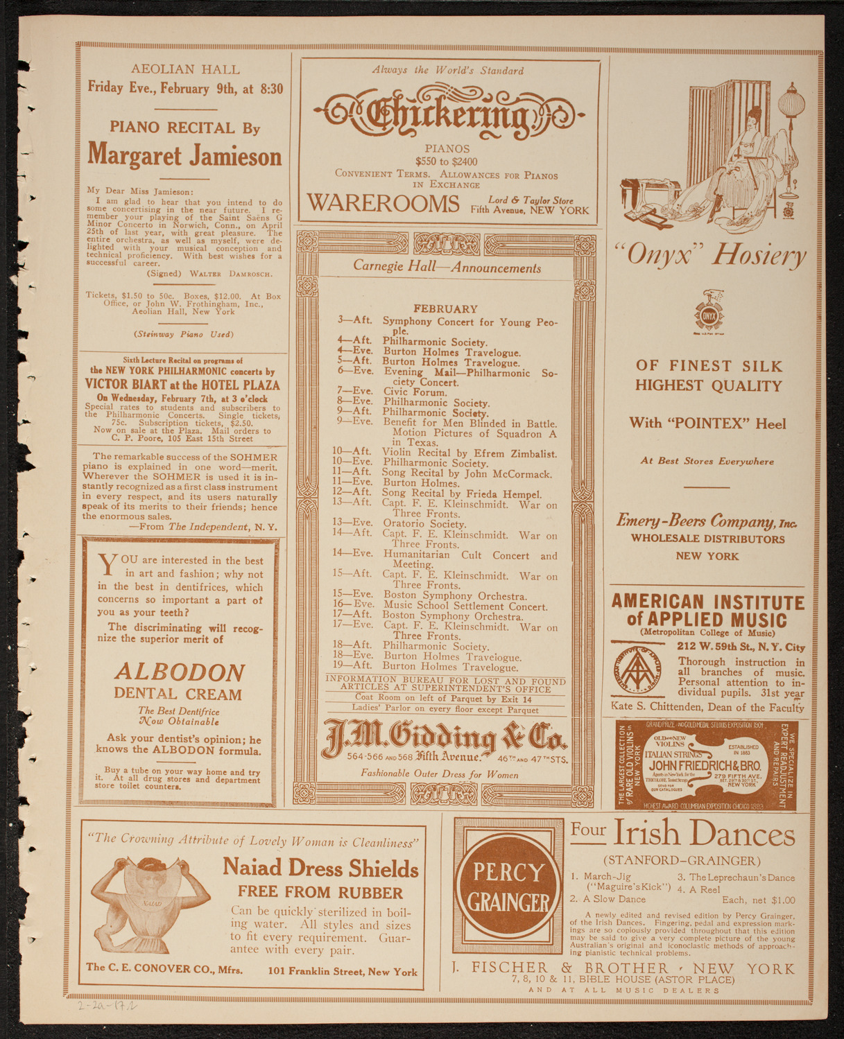 New York Philharmonic, February 2, 1917, program page 3