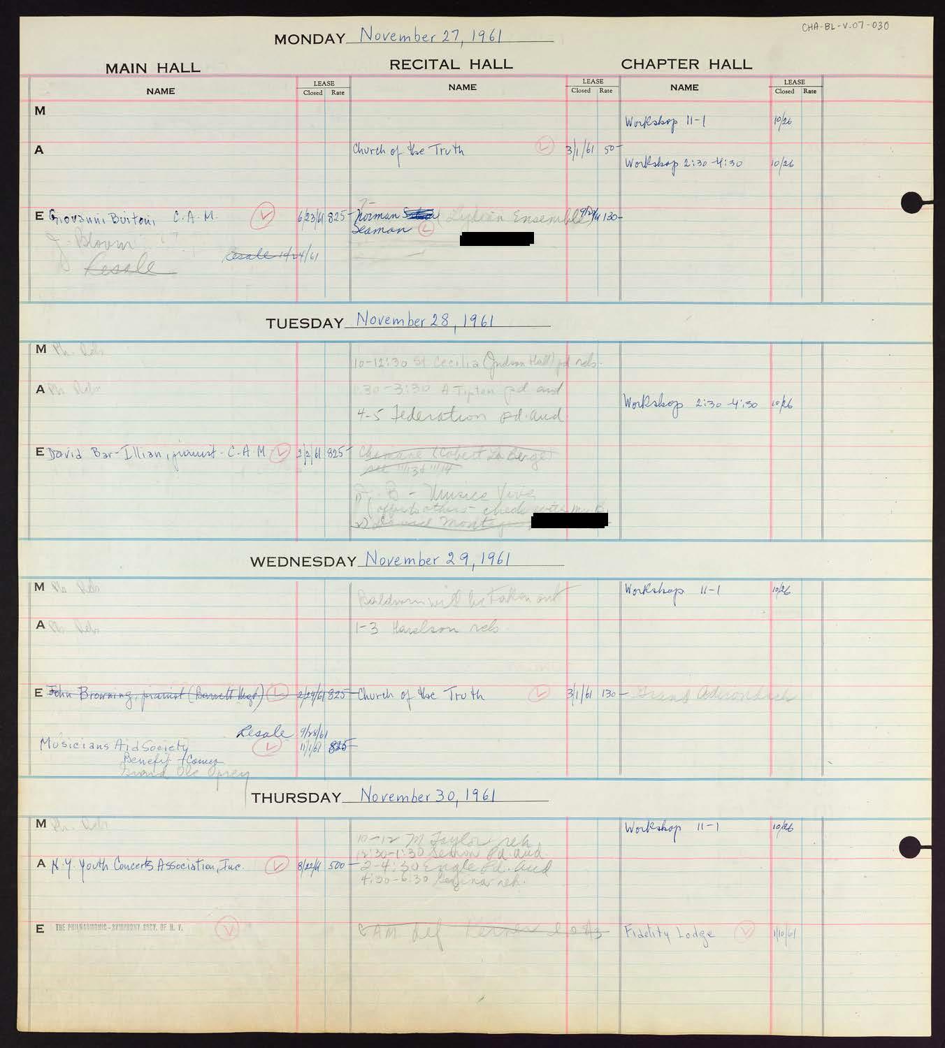 Carnegie Hall Booking Ledger, volume 7, page 30