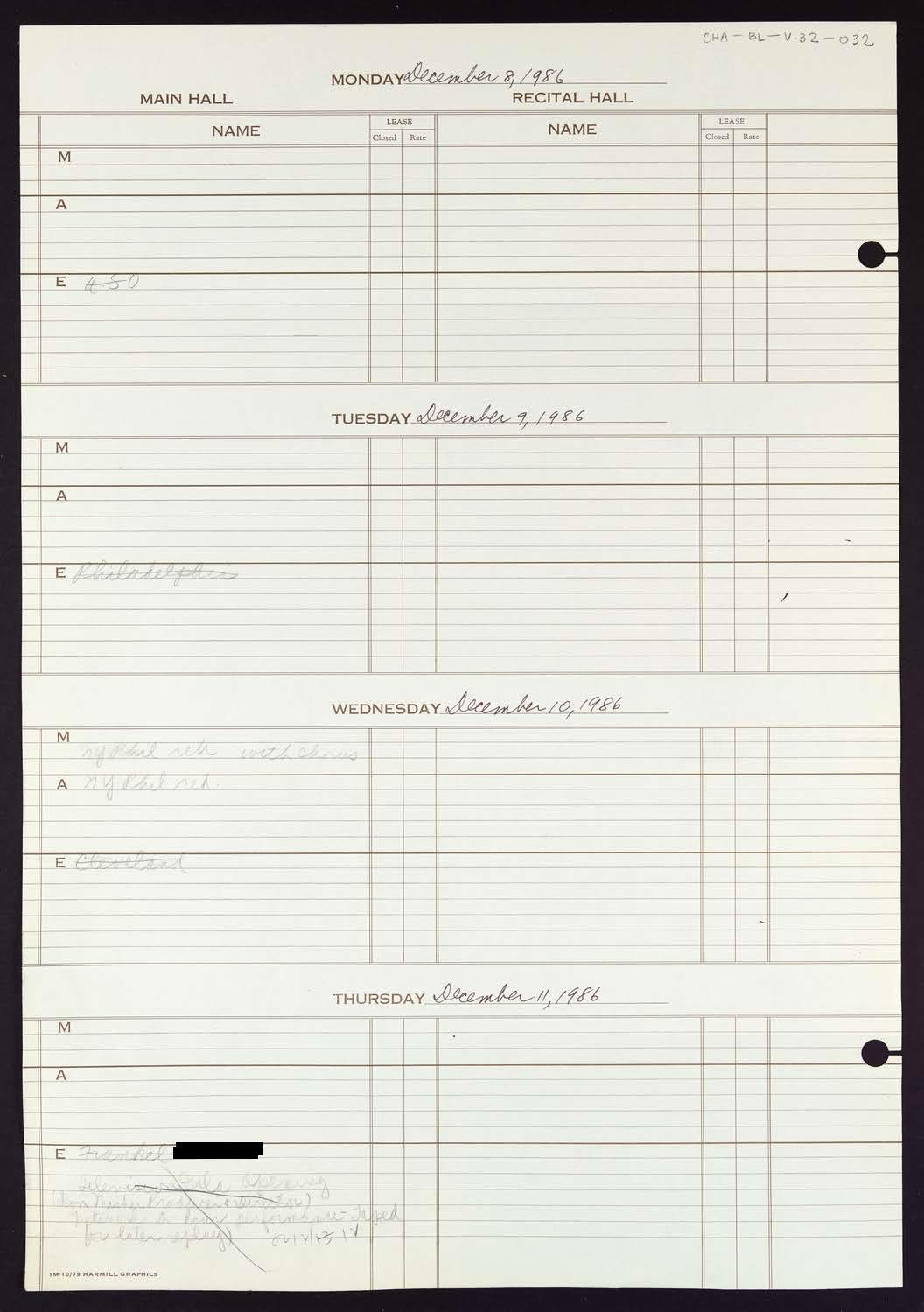 Carnegie Hall Booking Ledger, volume 32, page 32