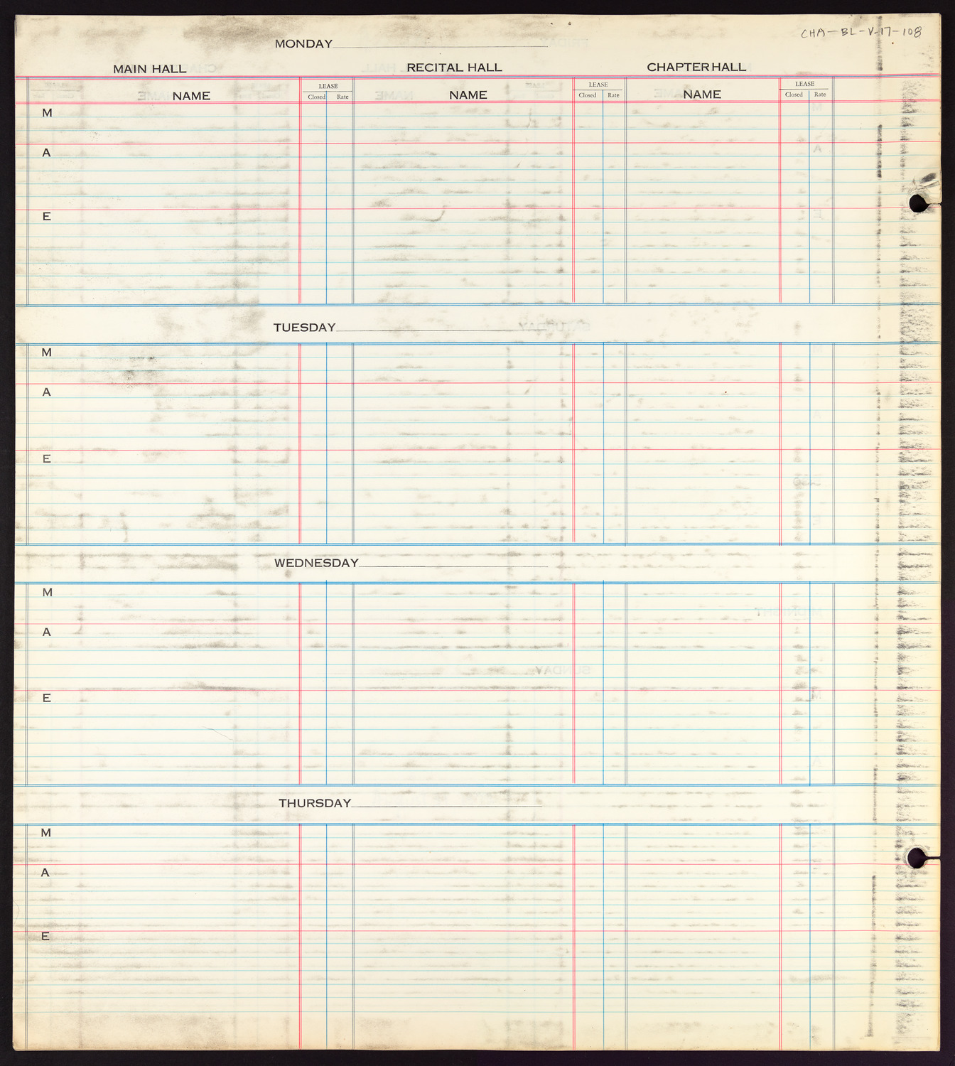 Carnegie Hall Booking Ledger, volume 17, page 108