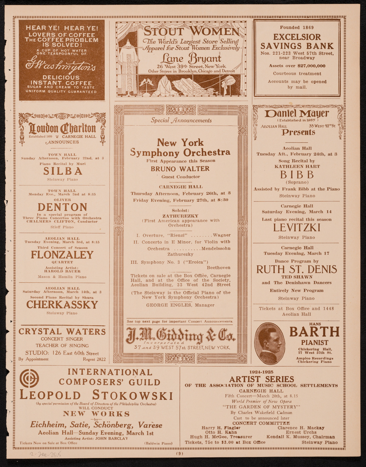 State Symphony Orchestra of New York, February 20, 1925, program page 9