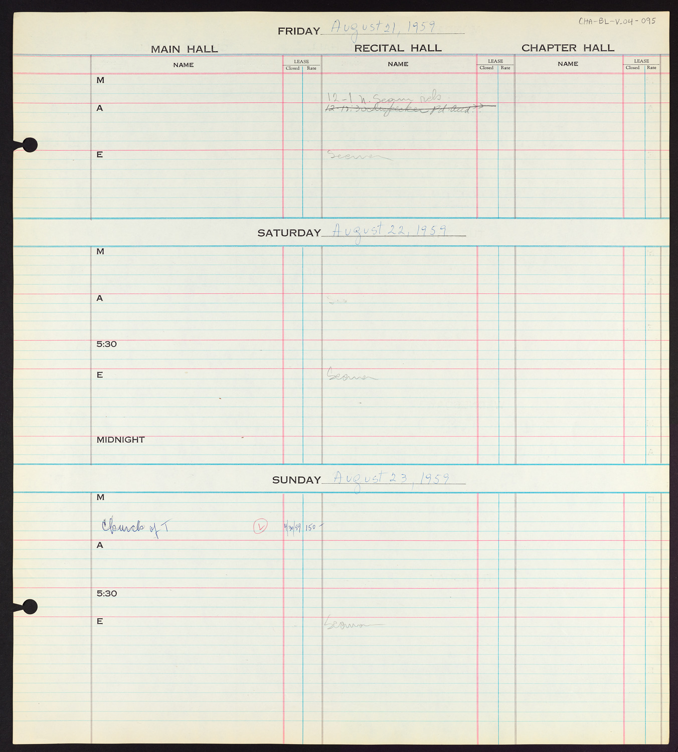 Carnegie Hall Booking Ledger, volume 4, page 95