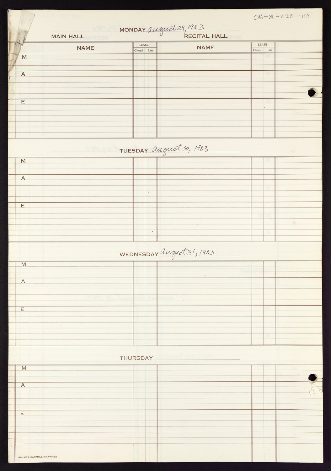 Carnegie Hall Booking Ledger, volume 28, page 110