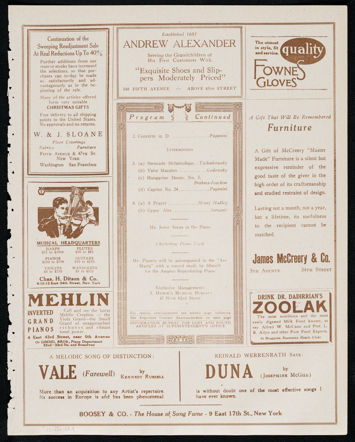 Mishel Piastro, Violin, December 25, 1920, program page 7